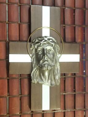 Vintage Crucifix Bust Of Jesus On Cross Pewter w/ Brass Halo 11.25"x7.75"